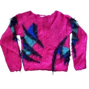 Icelandic Designs Sweater Women Sz S/M Pink Mohair Wool 80s